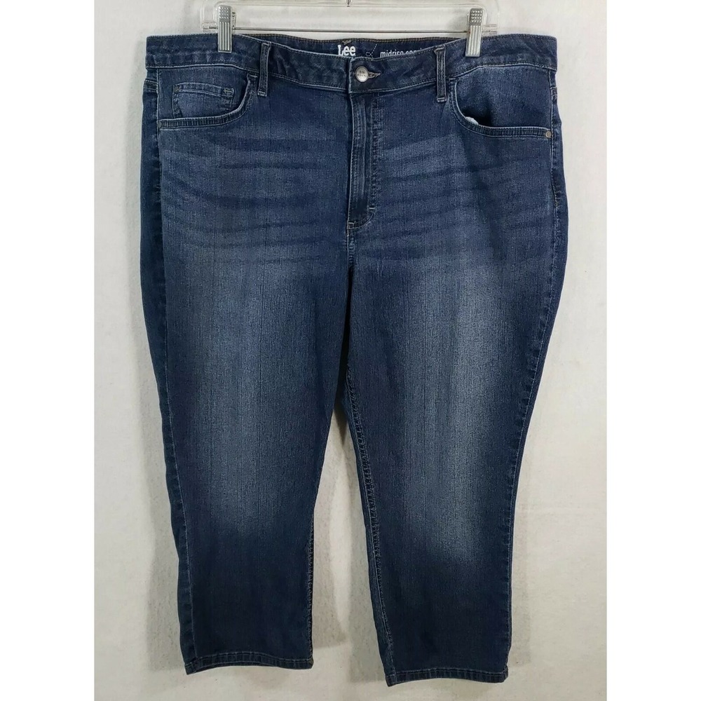 Lee Riders Mid Rise Capri Jeans 20M Women's Stretch Denim Blue Acid Wash
